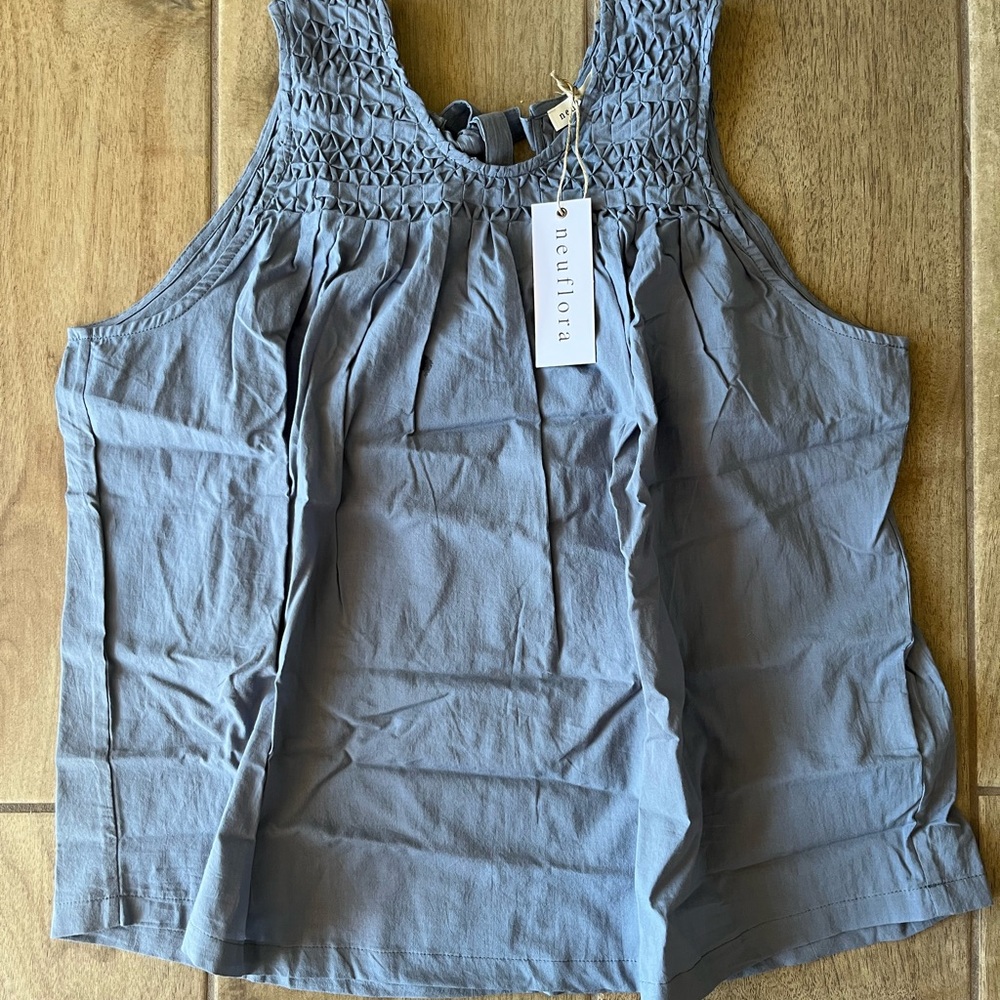 Neuflora Dusty Blue Smocked Tie Back Tank Top, NWT